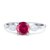 Three Stone Ring Kite Shape Accent Round Cubic Zirconia 925 Sterling Silver