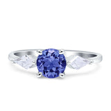 Three Stone Ring Kite Shape Accent Round Cubic Zirconia 925 Sterling Silver