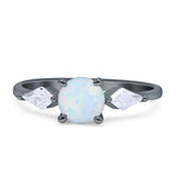 Three Stone Ring Kite Shape Accent Round Cubic Zirconia 925 Sterling Silver