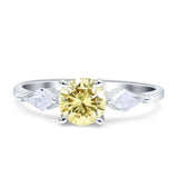 Three Stone Ring Kite Shape Accent Round Cubic Zirconia 925 Sterling Silver