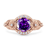 Art Deco Ring Sunflower Design Round Cubic Zirconia 925 Sterling Silver