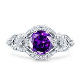 Art Deco Ring Sunflower Design Round Cubic Zirconia 925 Sterling Silver