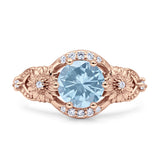 Art Deco Ring Sunflower Design Round Cubic Zirconia 925 Sterling Silver