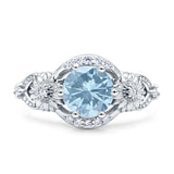 Art Deco Ring Sunflower Design Round Cubic Zirconia 925 Sterling Silver