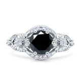 Art Deco Ring Sunflower Design Round Cubic Zirconia 925 Sterling Silver