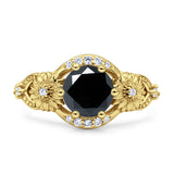 Art Deco Ring Sunflower Design Round Cubic Zirconia 925 Sterling Silver