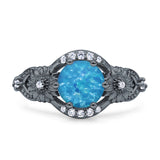 Art Deco Ring Sunflower Design Round Cubic Zirconia 925 Sterling Silver