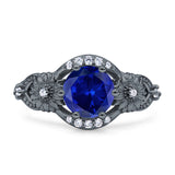 Art Deco Ring Sunflower Design Round Cubic Zirconia 925 Sterling Silver
