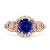Art Deco Ring Sunflower Design Round Cubic Zirconia 925 Sterling Silver