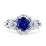 Art Deco Ring Sunflower Design Round Cubic Zirconia 925 Sterling Silver