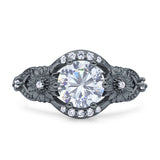Art Deco Ring Sunflower Design Round Cubic Zirconia 925 Sterling Silver