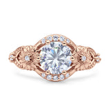 Art Deco Ring Sunflower Design Round Cubic Zirconia 925 Sterling Silver