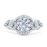 Art Deco Ring Sunflower Design Round Cubic Zirconia 925 Sterling Silver