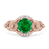 Art Deco Ring Sunflower Design Round Cubic Zirconia 925 Sterling Silver