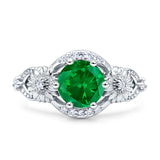 Art Deco Ring Sunflower Design Round Cubic Zirconia 925 Sterling Silver