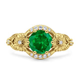 Art Deco Ring Sunflower Design Round Cubic Zirconia 925 Sterling Silver
