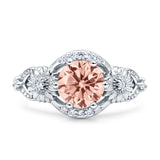 Art Deco Ring Sunflower Design Round Cubic Zirconia 925 Sterling Silver