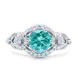 Art Deco Ring Sunflower Design Round Cubic Zirconia 925 Sterling Silver