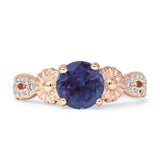 Vintage Style Sunflower Marquise Round Lab Alexandrite Ring 925 Sterling Silver