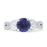 Vintage Style Sunflower Marquise Round Lab Alexandrite Ring 925 Sterling Silver