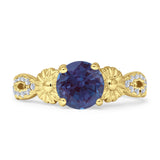 Vintage Style Sunflower Marquise Round Lab Alexandrite Ring 925 Sterling Silver