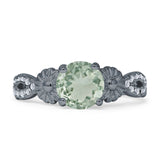 Vintage Style Sunflower Marquise Round Natural Green Amethyst Ring 925 Sterling Silver