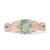 Vintage Style Sunflower Marquise Round Natural Green Amethyst Ring 925 Sterling Silver