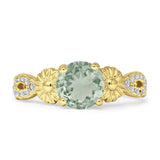 Vintage Style Sunflower Marquise Round Natural Green Amethyst Ring 925 Sterling Silver