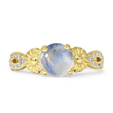 Vintage Style Sunflower Marquise Round Natural Moonstone Ring 925 Sterling Silver