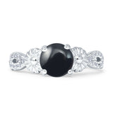 Vintage Style Sunflower Marquise Round Natural Black Onyx Ring 925 Sterling Silver