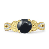 Vintage Style Sunflower Marquise Round Natural Black Onyx Ring 925 Sterling Silver