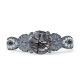 Vintage Style Sunflower Marquise Round Natural Rutilated Quartz Ring 925 Sterling Silver