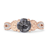 Vintage Style Sunflower Marquise Round Natural Rutilated Quartz Ring 925 Sterling Silver