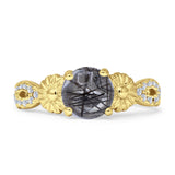 Vintage Style Sunflower Marquise Round Natural Rutilated Quartz Ring 925 Sterling Silver