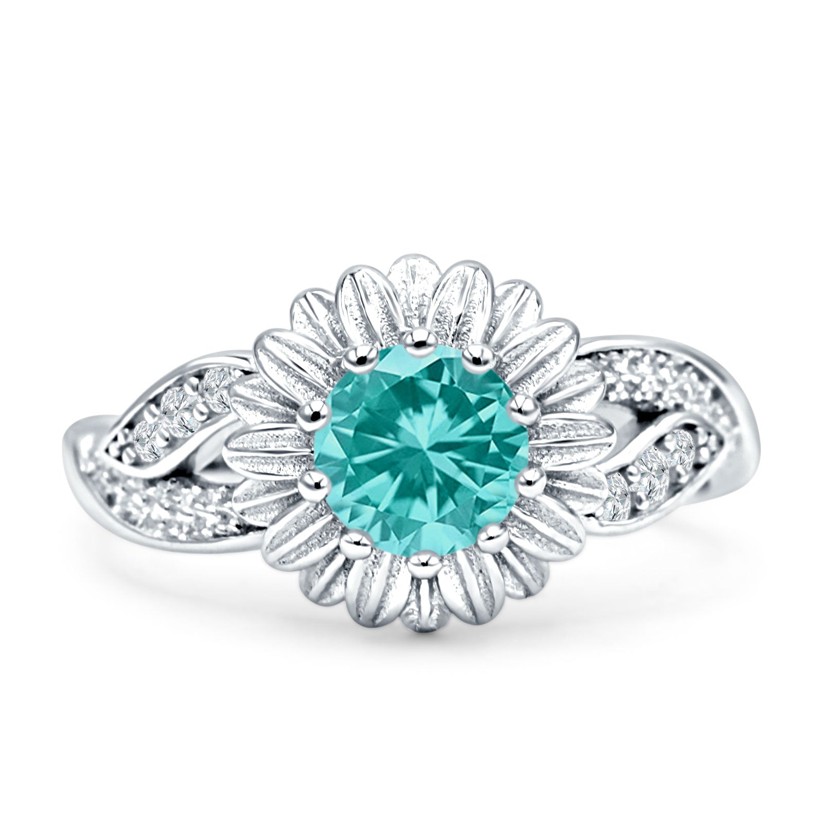 Sunflower Ring Infinity Twisted Round Cubic Zirconia 925 Sterling