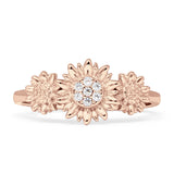 Sunflower Trio Ring Elegant Vintage Style Cubic Zirconia 925 Sterling Silver