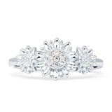 Sunflower Trio Ring Elegant Vintage Style Cubic Zirconia 925 Sterling Silver