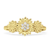 Sunflower Trio Ring Elegant Vintage Style Cubic Zirconia 925 Sterling Silver