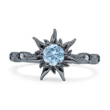 Sun Ring Round Natural Aquamarine 925 Sterling Silver