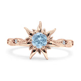 Sun Ring Round Natural Aquamarine 925 Sterling Silver