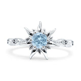 Sun Ring Round Natural Aquamarine 925 Sterling Silver