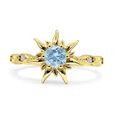 Sun Ring Round Natural Aquamarine 925 Sterling Silver