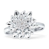 Flower Engagement Ring Cocktail Cubic Zirconia 925 Sterling Silver