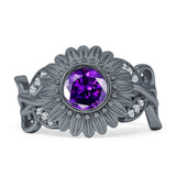 Sunflower Twisted Vine Leaf Engagement Ring Cubic Zirconia 925 Sterling Silver