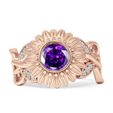Sunflower Twisted Vine Leaf Engagement Ring Cubic Zirconia 925 Sterling Silver