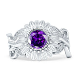 Sunflower Twisted Vine Leaf Engagement Ring Cubic Zirconia 925 Sterling Silver
