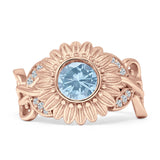 Sunflower Twisted Vine Leaf Engagement Ring Cubic Zirconia 925 Sterling Silver