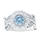 Sunflower Twisted Vine Leaf Engagement Ring Cubic Zirconia 925 Sterling Silver