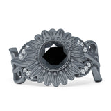 Sunflower Twisted Vine Leaf Engagement Ring Cubic Zirconia 925 Sterling Silver