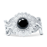 Sunflower Twisted Vine Leaf Engagement Ring Cubic Zirconia 925 Sterling Silver